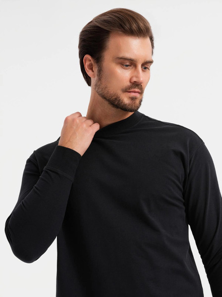 Ombre Clothing Férfi pamut LOOSE FIT hosszú ujjú, kerek nyakú póló - fekete V1 OM-LSBC-0129 Ombre Clothing