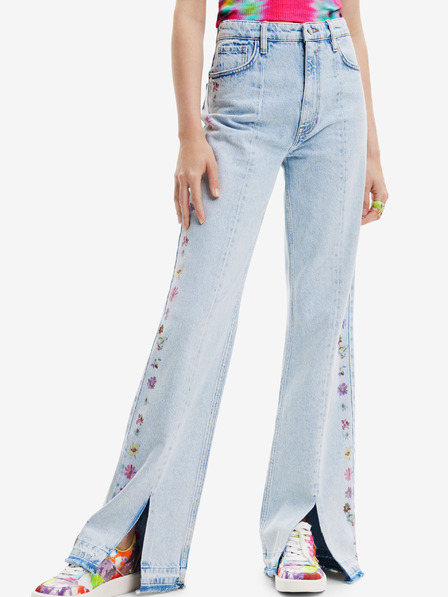 Desigual Világoskék Desigual női széles szárú Flores farmernadrág