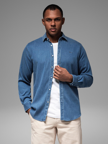 Ombre Clothing Férfi farmering lyocell anyagból, hímzéssel a mellkason - kék Ombre Clothing
