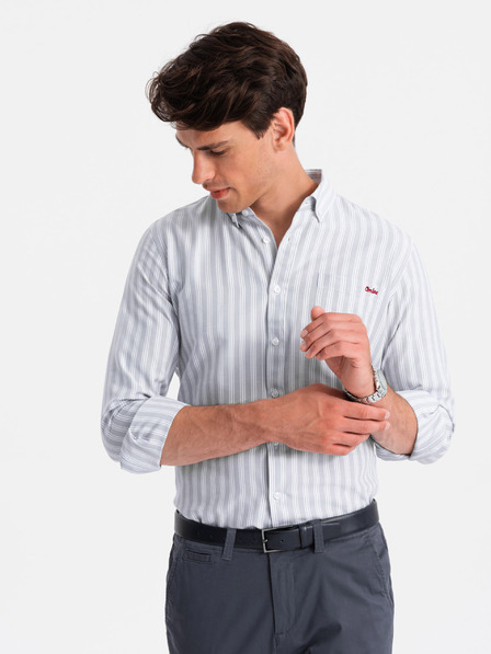 Ombre Clothing Férfi fehér csíkos REGULAR FIT ing zsebes Ombre ruházattal
