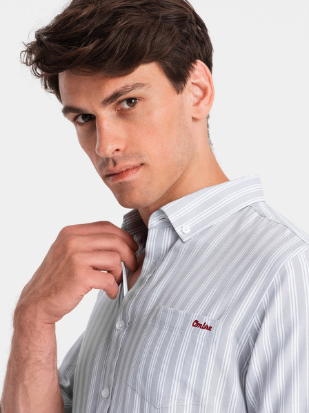 Ombre Clothing Férfi fehér csíkos REGULAR FIT ing zsebes Ombre ruházattal