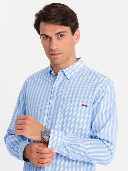 Ombre Clothing Férfi fehér csíkos REGULAR FIT ing zsebes Ombre ruházattal