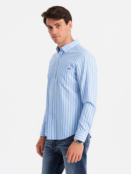 Ombre Clothing Férfi fehér csíkos REGULAR FIT ing zsebes Ombre ruházattal