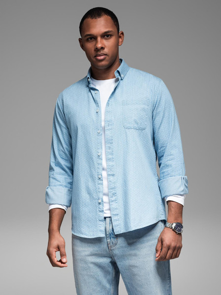 Ombre Clothing Férfi mintás finom farmer ing zsebbel - világoskék Ombre Clothing