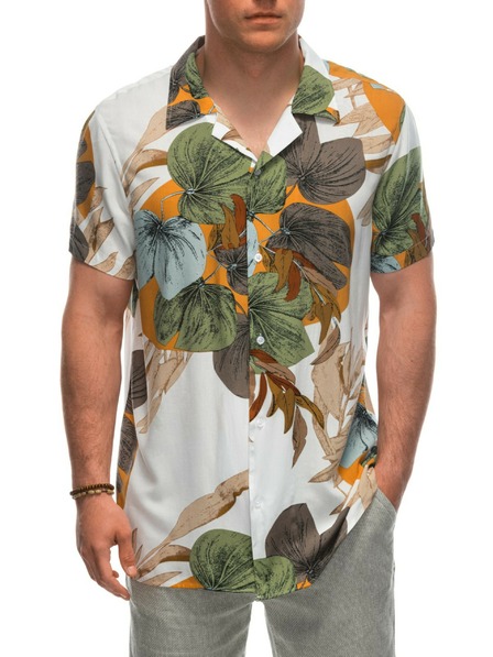 Ombre Clothing Férfi viszkóz mintás rövid ujjú póló OM-SHPS-0113 Ombre Clothing fehér