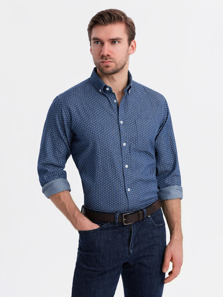 Ombre Clothing Férfi mintás finom farmer ing zsebbel - kék Ombre Clothing Ombre Clothing