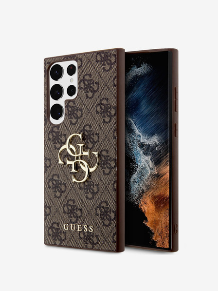 Guess PU 4G Metal Logo Zadní Kryt pro Samsung Galaxy S24 Ultra Brown Telefontok