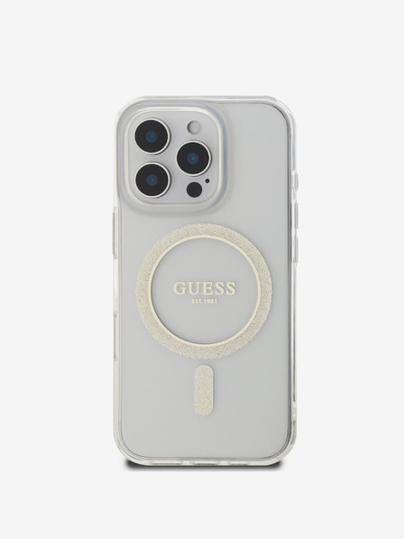 Guess IML Glitter Ring MagSafe Zadní Kryt pro iPhone 16 Pro Max Transparent Telefontok