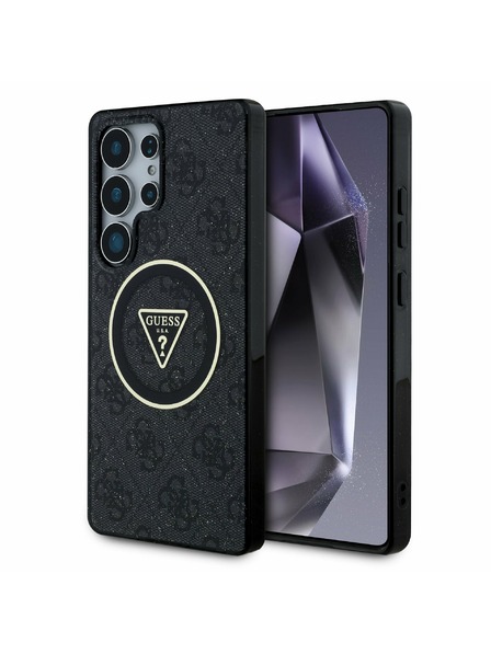 Guess IML 4G Glitter and Triangle Logo MagSafe Zadní Kryt pro Samsung Galaxy S25 Ultra Black Telefontok