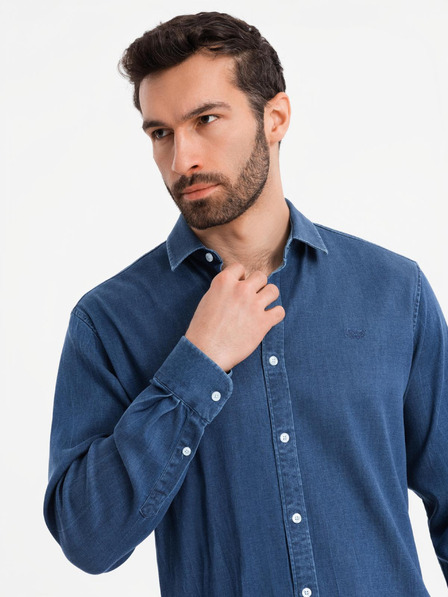 Ombre Clothing Férfi farmer ing lyocell anyaggal és mellrészi hímzéssel Ombre Clothing