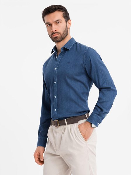 Ombre Clothing Férfi farmer ing lyocell anyaggal és mellrészi hímzéssel Ombre Clothing